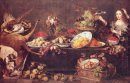 Grande nature morte avec une dame et le perroquet