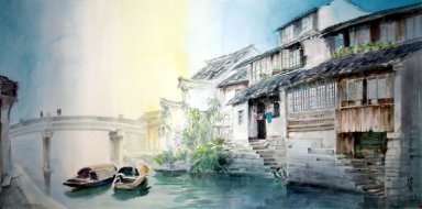 En landsbygd, akvarell - kinesisk målning