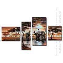 Hand-painted Oil Painting Animal Oversized Wide - Set of 4