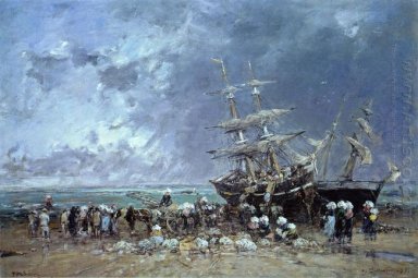 Descarregamento do barco de pesca de Terra Nova 1873