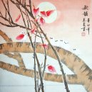 Birds & feuilles rouges - peinture chinoise