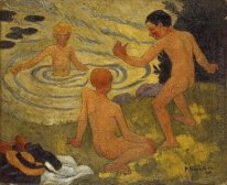 Jungen auf einem Fluss-Bank 1906