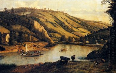 An Extensive River landscape, Probably Derbyshire, With Drovers
