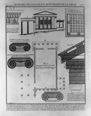 Plan de Elevación y detalles del templo dórico en Grecia de Le R