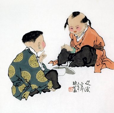 Двое детей - Китайская живопись