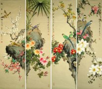 Vogels& Bloemen-Four InOnee - Chinees schilderij