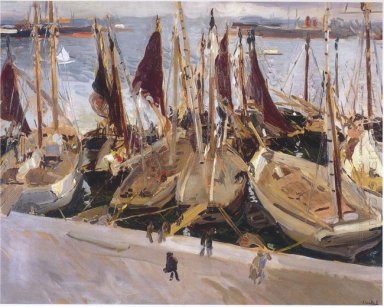 Boote in den Hafen von Valencia 1904