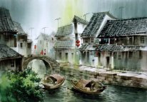 Сельская местность, акварель - китайской живописи