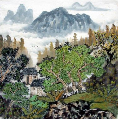 Um Pátio na Montanha - Pintura Chinesa