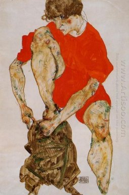 weibliche Modell in leuchtend roten Jacke und Hose 1914
