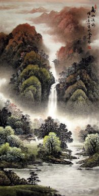 Montañas, cascada - la pintura china