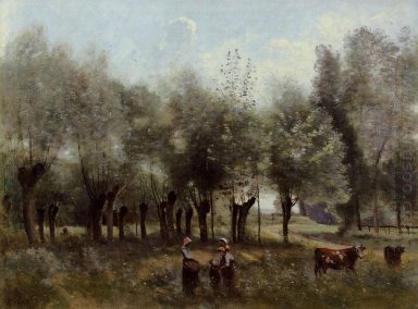 Frauen auf einem Gebiet von Willows 1865