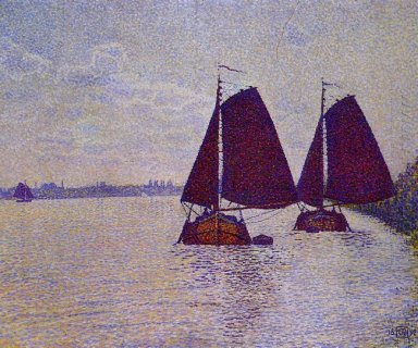 Lastkähne auf dem Fluss Schelde 1892