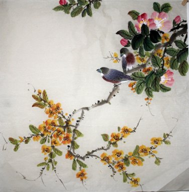 Pájaros y flores - Pintura china