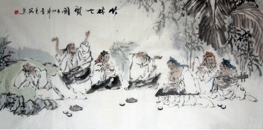 Pintura Sete Sábios-chinês