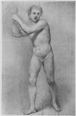 Nude Study of a striding man with stone sling