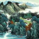 En by i Mountain - kinesisk målning