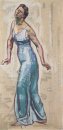 Gräns ​​Kvinna Figur In Blue Gwand 1915