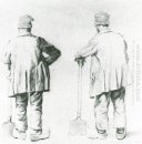 Två Sketches Of A Man lutar sig på hans Spade 1867