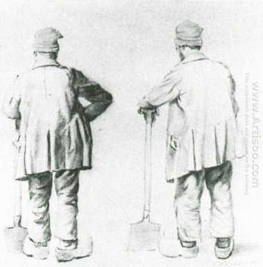 Deux esquisses d\'un homme appuyé sur sa bêche 1867