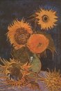 Stilleben Vase med fem solrosor 1888