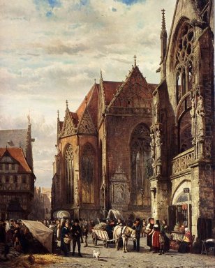 Many Figures On The Market Square In Front Of The Martinikirche,