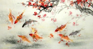 Fish-Pruim Bloemen - Chinees schilderij
