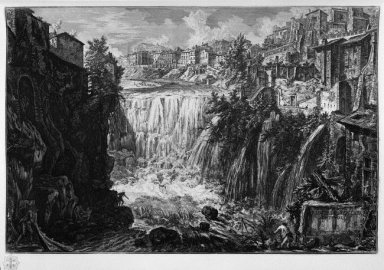 Uitzicht op de watervallen van Tivoli