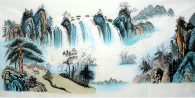 Paisaje con cascada - la pintura china