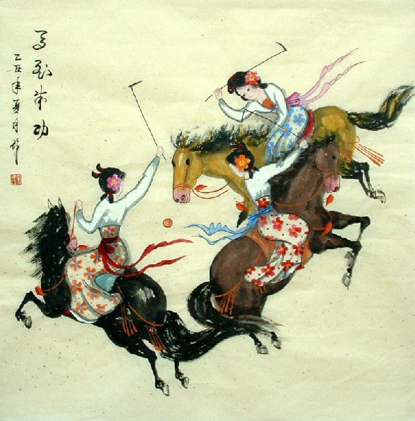 Chinese Riding ladies Painting