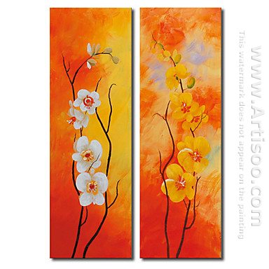 Handgeschilderde Bloemen olieverfschilderij - Set van 2