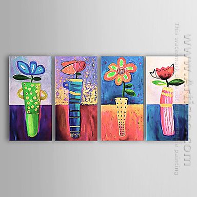 Handgeschilderde Bloemen olieverfschilderij - Set van 4