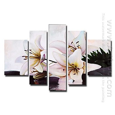 Tangan-Dicat Floral Oil Painting - Set Dari 5