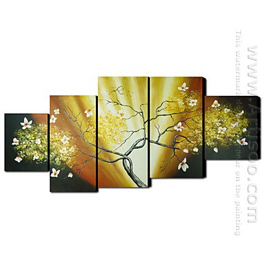 Handgeschilderde Bloemen olieverfschilderij - Set van 5