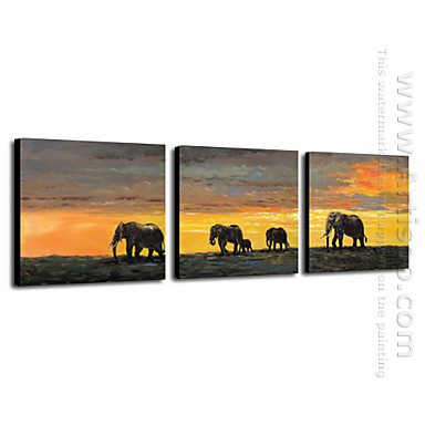 Hand-painted Oil Painting Animal Oversized Landscape - Set of 3