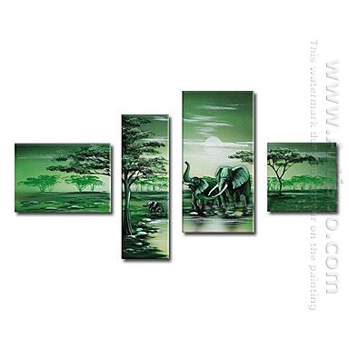 Tangan-Dicat Oil Painting Hewan Oversized Lebar - Set 4