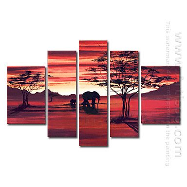 Hand-painted Oil Painting Animal Oversized Wide - Set of 5