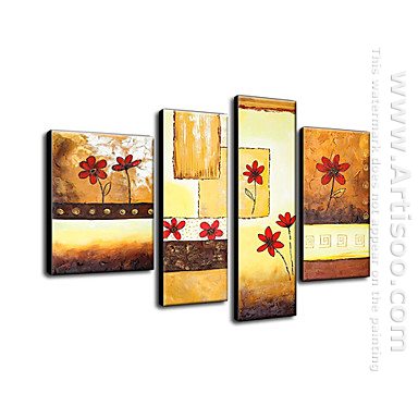 Hand Painted Oil Painting Floral Daisies - Set of 4 1211-FL0041