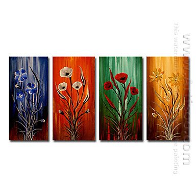 Hand-painted Oil Painting Floral Oversized Wide - Set of 4