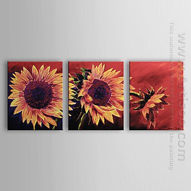 Tangan-Dicat Floral Oil Painting Sunflower - Set 3