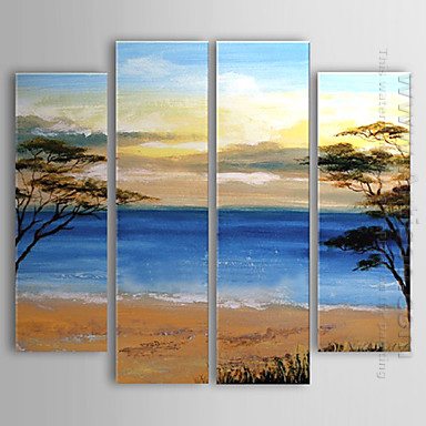 Hand-painted Oil Painting Landscape Beach - Set of 4