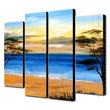 Hand-painted Oil Painting Landscape Beach - Set of 4