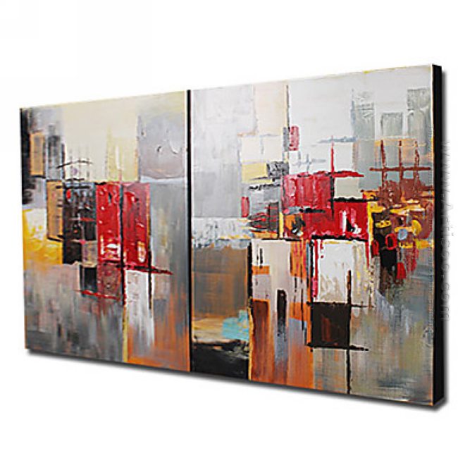 Hand-painted Abstract Oil Painting - Set of 2