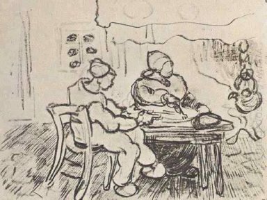 Innenraum von einem Bauernhof mit zwei Zahlen 1890