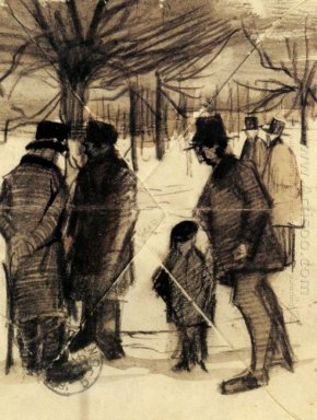Vijf Mannen en een kind In De Sneeuw 1883