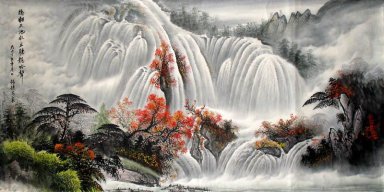 Berg, Wasserfall - Chinesische Malerei