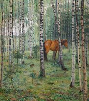 Horse Between Birches
