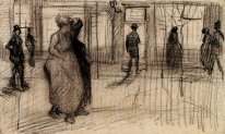 Folk går på en gata i Evening 1886