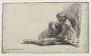 Uomo Nudo seduto a terra con una gamba estesa