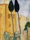 cypress trees and house 1919